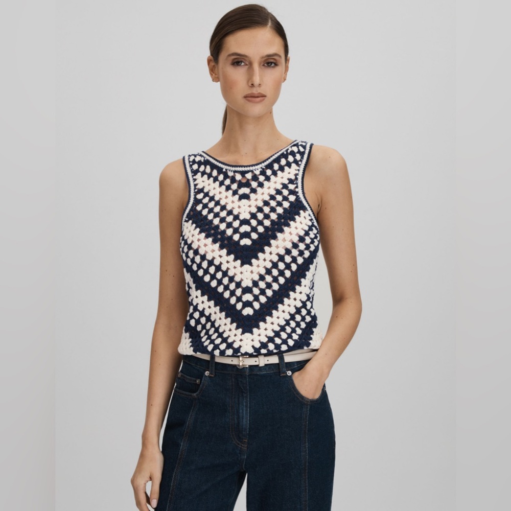 Reiss crochet navy/ivory tank NWOT (never worn)
